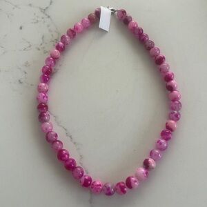 925 Silver Agate Pink Beaded Necklace Made in Thailand Women’s Jewelry